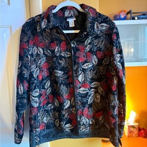 Leslie Fay Red and Black Floral Pea Coat